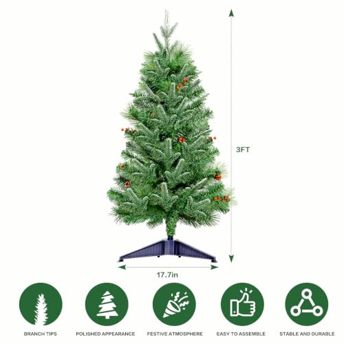3ft Green Artificial Pre-Lit Christmas Tree with Red Berries & Ornaments - 3ft-Variation