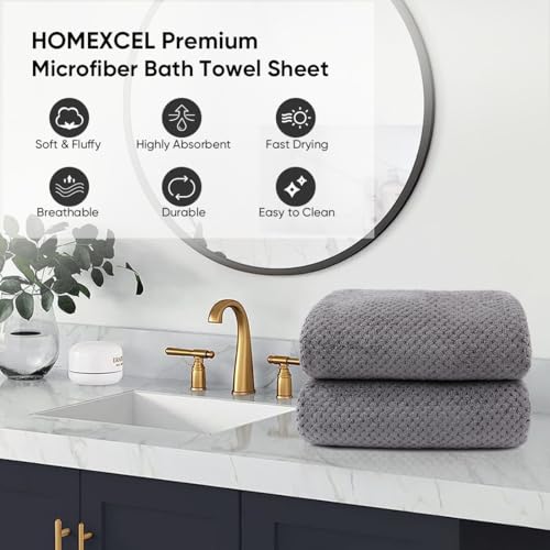 Grey Bath Towels 2 Pack 35x70 Inches Extra Large Soft Absorbent Home Use