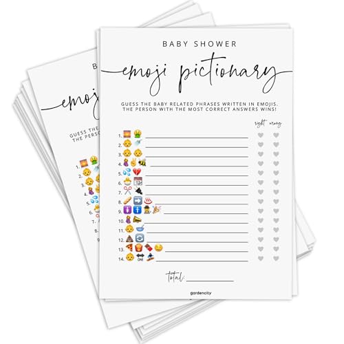 Baby Shower Emoji Pictionary Game Cards - 50 Pack, 5x7 Inch Minimalist