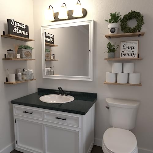 Rustic Wood Floating Shelves Set of 6 - Wall Mounted Storage Shelves