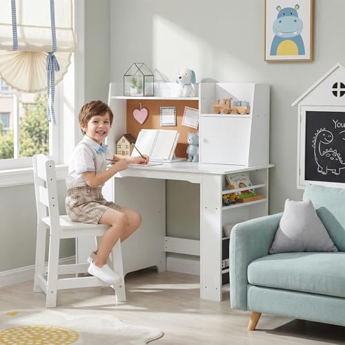 Kids Study Desk and Chair Set with Storage Shelves and Bulletin Board