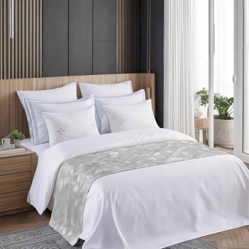 Silver Gray Leaf Bed Runner, 102x20 Inch Cal King Decorative Bed Scarf