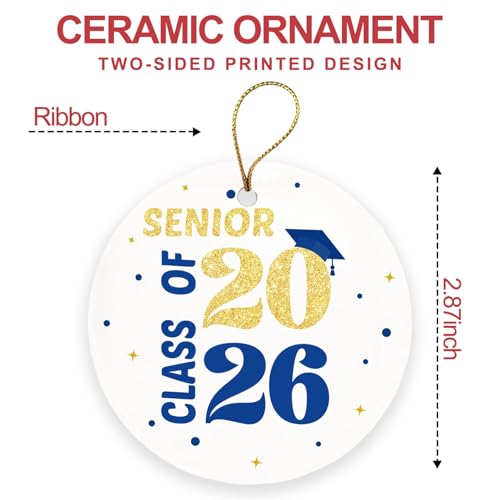 Class of 2026 Graduation Ornament – Blue & Gold Ceramic Hanging Decoration