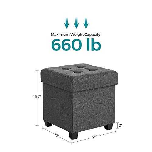 Foldable Storage Ottoman Footstool with Legs - 15 Inch Fabric Foot Rest Stool