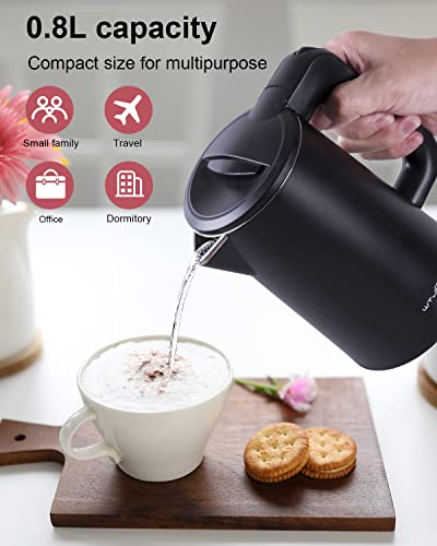 1.0L Electric Kettle Stainless Steel Fast Boil Auto Shut-Off Compact Water Warmer