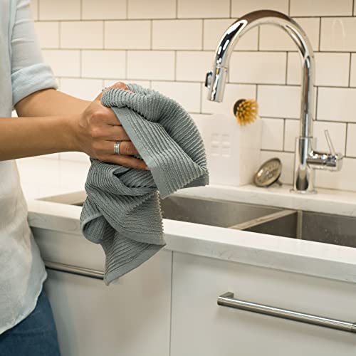 100% Cotton Ripple Kitchen Dish Towels, Grey, 18 x 28 Inches, Set of 6