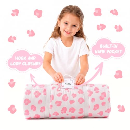 Portable Toddler Nap Mat with Minky Fleece Blanket and Pillow for Daycare