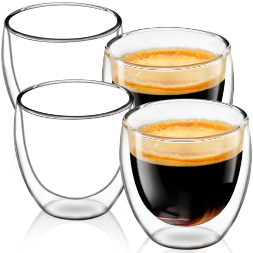 Shopwithgreen Vacuum Double Walled Espresso Cups Set of 4, 5oz - Heat-Resistant Glass Coffee Shot Glasses