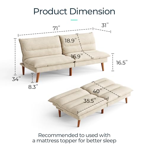 71-Inch Corduroy Convertible Futon Sofa Bed with Adjustable Backrest