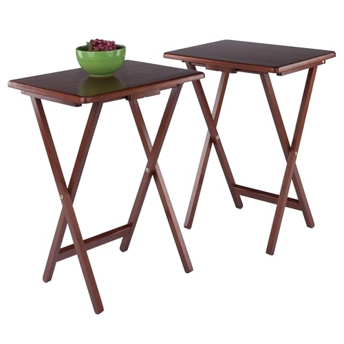 2-Piece Foldable Snack Table Set, Walnut Wood Portable TV Tray Tables