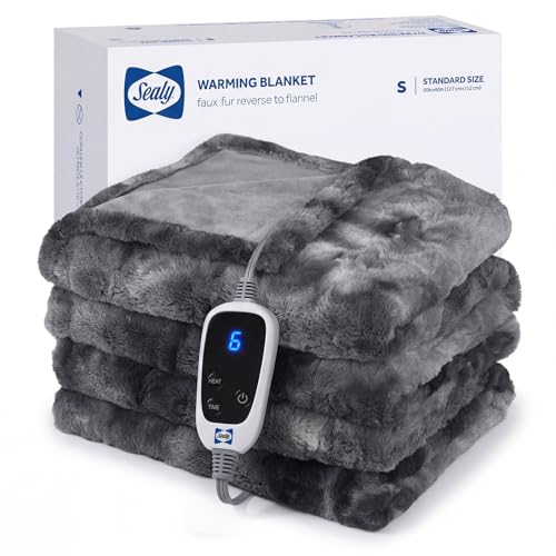 Electric Heated Throw Blanket, Faux Fur 50"x60", 6 Heat Settings, Grey