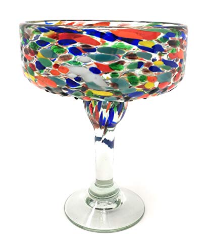 Dos Sueños Mexican Hand Blown Margarita Glasses Set of 4 | 16 oz Authentic Confetti Rock Glassware