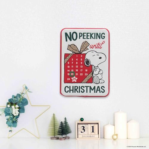 Red Peanuts Snoopy Christmas Countdown Calendar - Embossed Metal Holiday Decor