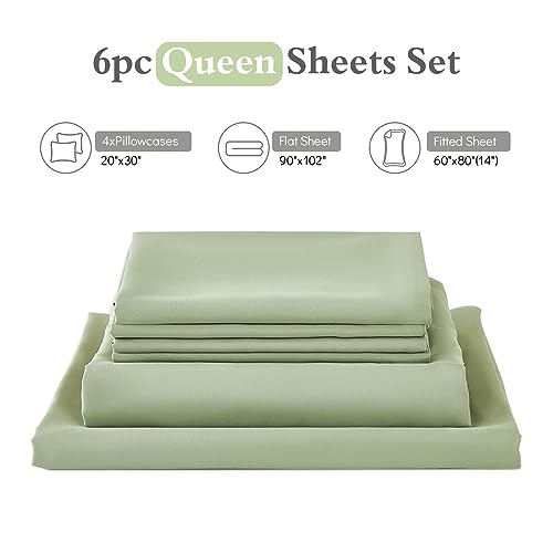 ILAVANDE 6-Piece Queen Sheet Set - Soft Microfiber Deep Pocket, Sage Green
