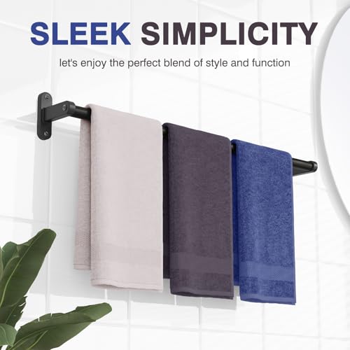 Powools 24-Inch Matte Black Towel Bar - Rustproof Wall Mounted Towel Rack