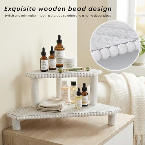 2-Tier Rustic Wood Corner Shelf, Farmhouse Countertop Organizer Riser