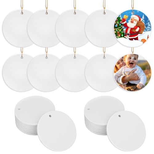 40 Pcs 2.95 Inch Ceramic Sublimation Ornaments Blanks with Holes for Personalization