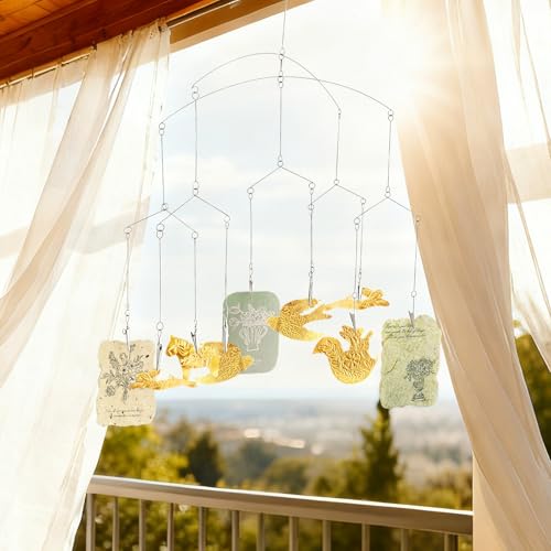 Geometric Metal Hanging Photo Mobile with 10 Clips for Wall Decor