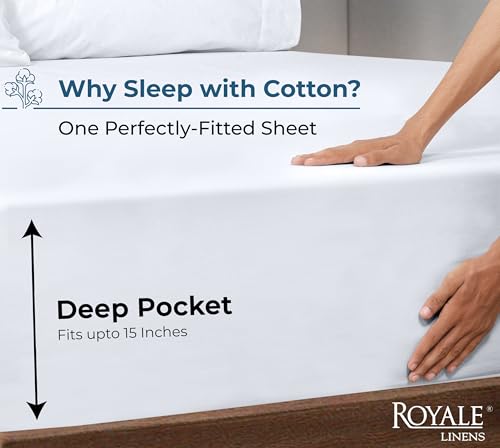 Royale Linens 100% Organic Cotton Twin XL Fitted Sheet - Deep Pocket White