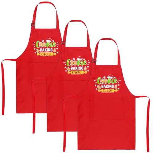 Christmas Kids Apron Red - Adjustable Toddler Chef Baking Apron for Girls & Boys, Cookie Baking Crew
