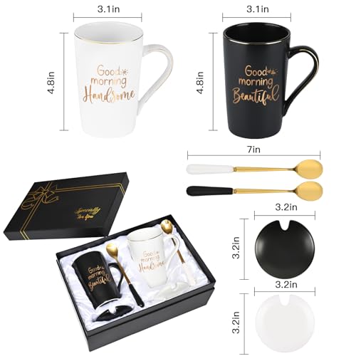 YHRJWN Black & White Good Morning Beautiful & Handsome Mugs, His & Hers 14 Oz Coffee Set (2) Christmas