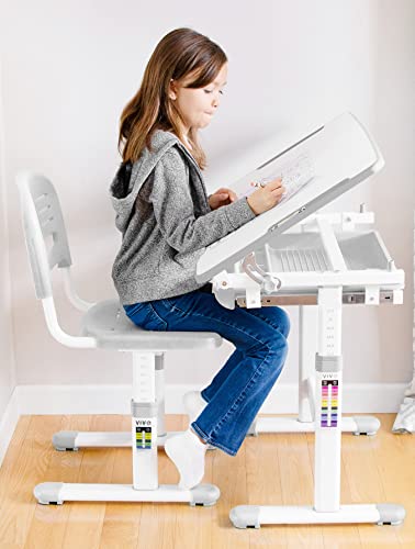 Height Adjustable Kids Desk and Chair Set with Tilt Surface and Drawer