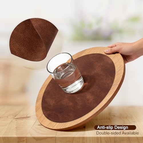 Round Faux Leather Placemats 15-Inch, Waterproof Heat-Resistant Set of 8