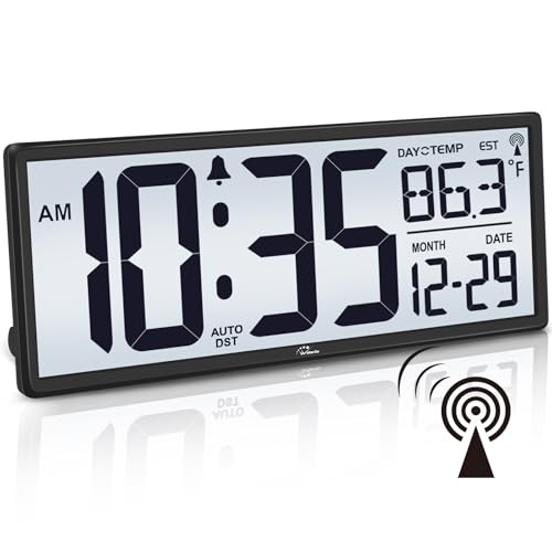14.5-Inch Atomic Digital Wall Clock with Backlight, Temperature and Date