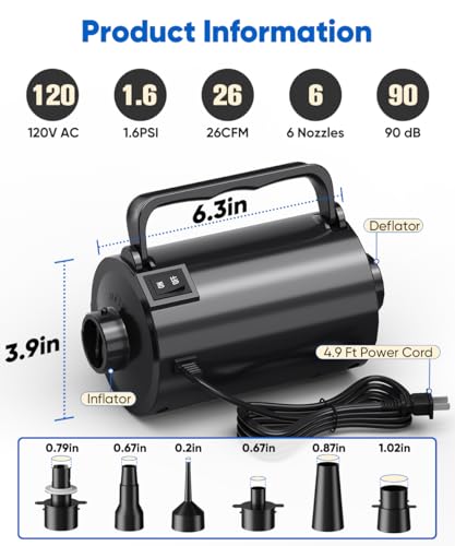 Electric Air Pump with Hose for Inflatables - 320W Inflator & Deflator