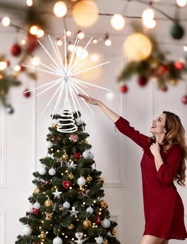 LGFMGWH 13.7 Inch White Christmas Tree Topper - 3D Burst Exploding Star Holiday Decor