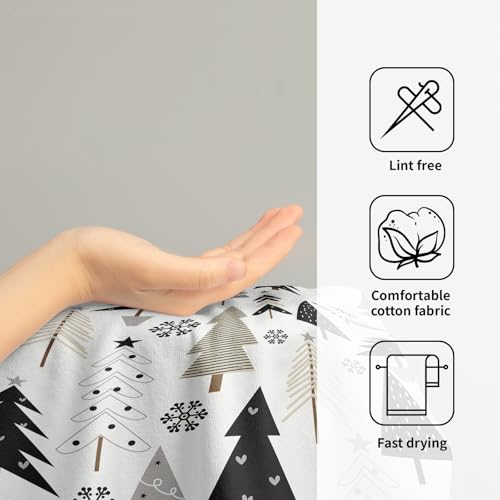 Aytipun Christmas Hand Towels Set of 2 Black Grey Xmas Tree Snowflake Print Winter Holiday Bathroom Decor