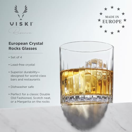 Viski Reserve Milo DOF Tumblers - 12 oz European Crystal Old Fashioned Glasses, Set of 4, Whiskey & Cocktail Barware