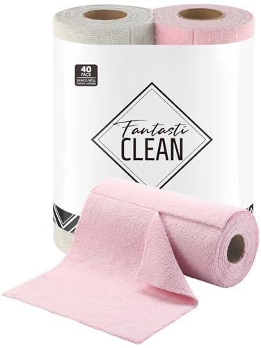 Reusable Microfiber Kitchen Towels - 40 Count Tear-Away Dish Cleaning Cloths
