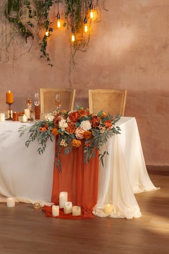 Artificial Floral Sweetheart Table Swag with Tablecloth and Runner Set
