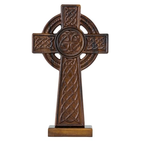 10-Inch Hand-Carved Wooden Celtic Cross Wall Art for Home Decor