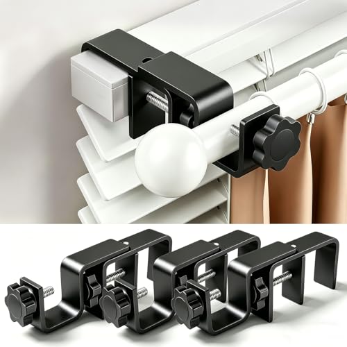 No Drill Curtain Rod Brackets for Blinds - Adjustable Tool-Free Holders