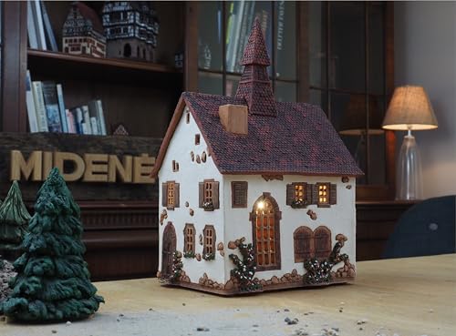 Midene Handcrafted Tealight Village Houses - Ceramic Lighted Miniature