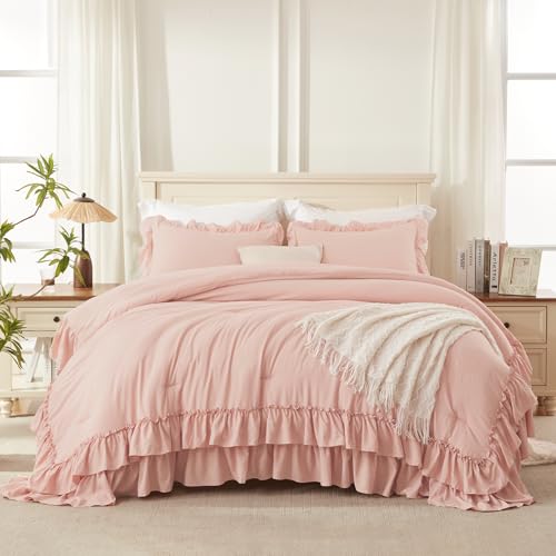 Blush Ruffle Queen Comforter Set - 3 Pieces, Soft Polyester Bedding