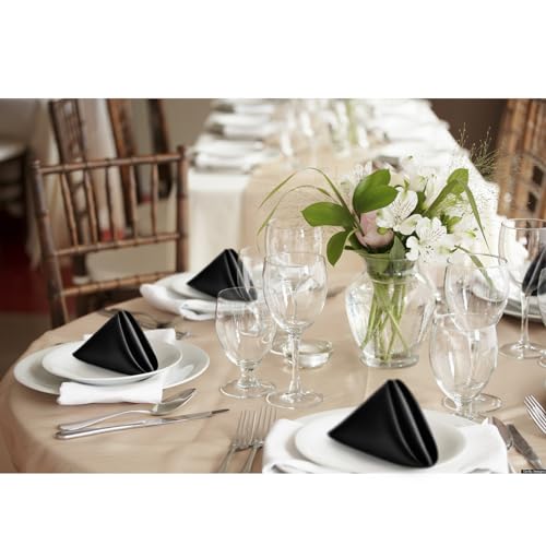 12-Piece Black Satin Cloth Napkins, 17 x 17 Inch Square Dinner Napkins