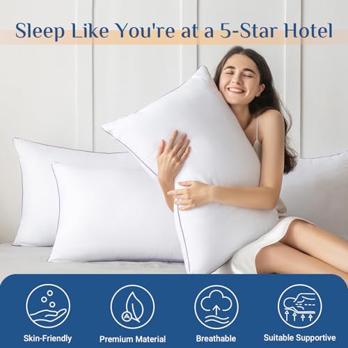 JOLLYVOGUE Queen Size Bed Pillows Set of 2, Firm Down Alternative Fill