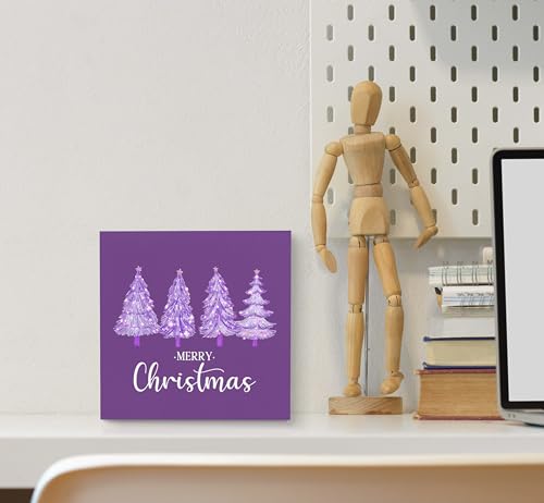 JRTW Purple Christmas Tree Wooden Sign - Holiday Decor, 3rd Edition