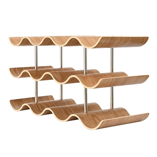 12-Bottle Wooden Countertop Wine Rack - 3-Tier Wavy Storage Holder