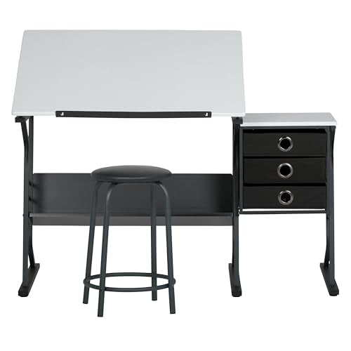 Adjustable Drafting Table and Stool Set with Storage Drawers