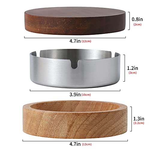 Wooden Ashtray with Lid and Stainless Steel Liner for Indoor and Outdoor Use