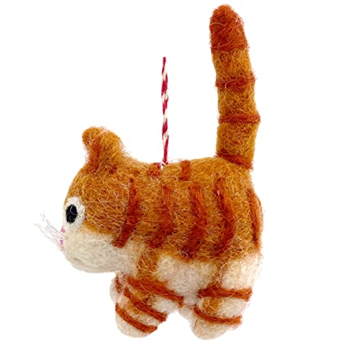 Orange Tabby Cat Wool Ornament for Christmas Tree, Handmade Holiday Decor