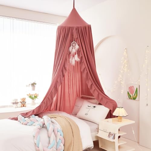 Ruffled Bed Canopy for Girls - Hanging Princess Play Tent & Room Decor