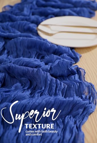 Showgeous Royal Blue Cheesecloth Table Runner 3 Pack 21 x 120 Inches - Elegant Wedding & Party Decor