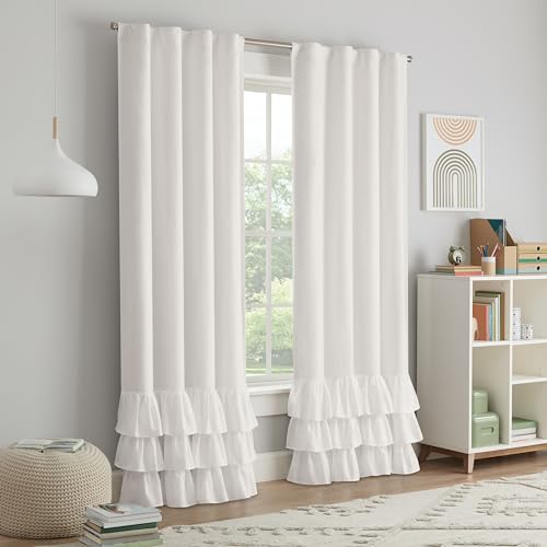 Tiered Ruffle Blackout Curtain Panel, 40x84 Inch Thermal Window Dressing