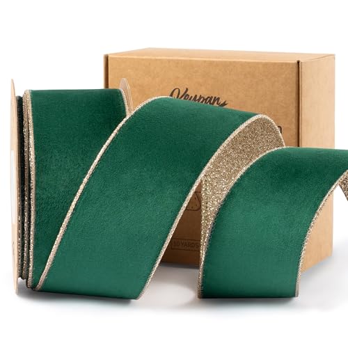 Keypan Green Velvet Wired Christmas Ribbon 2.5 in x 10 yd - Forest Green