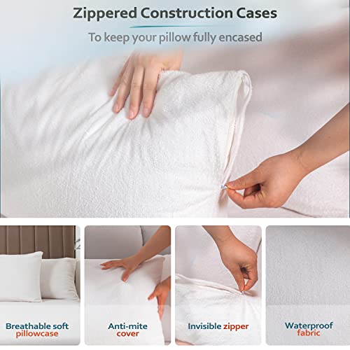 Waterproof Pillow Protectors - Standard Size 20x28 - Soft Cotton Terry Set of 2